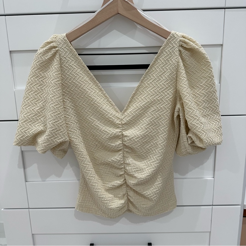 Free People Cream Textured Blouse